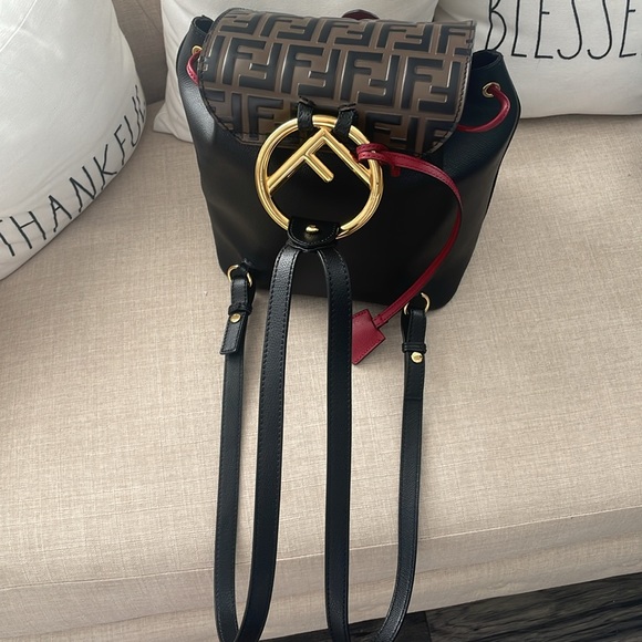 FENDI Drawstring Flap Backpack Leather with Zucca Embossed Detail - Picture 10 of 12